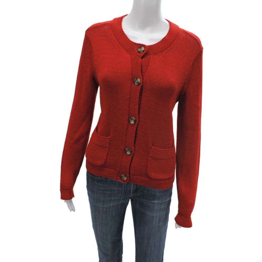 Talbots Women Red Mercerized Cotton Cardigan Long Sleeve Round Neck Size PP